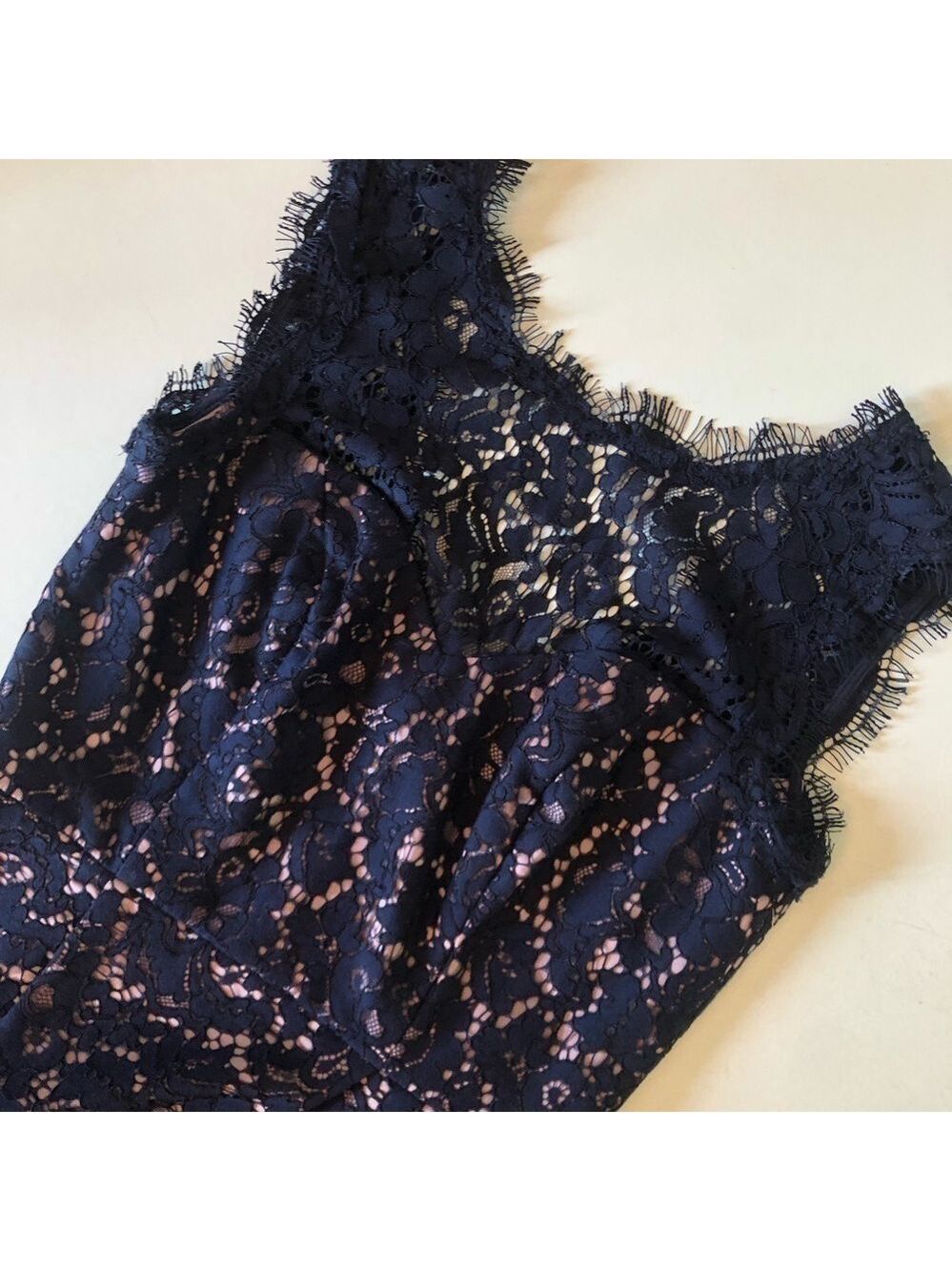 Eliza J. NEW cocktail dress lace size 2 sleeveless faux wrap skirt navy blue - Picture 14 of 15
